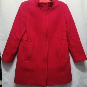 Talbots Petite Red Wool Blend Zippered Coat Mock Collar Women's 12P